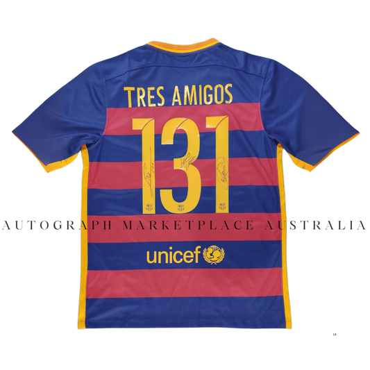 Messi, Neymar & Suarez 'Tres Amigos' Signed FC Barcelona Jersey/Shirt