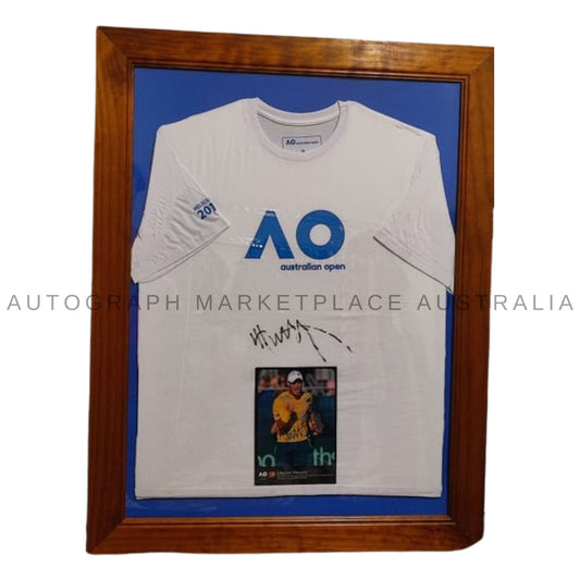 Brand New Framed Lleyton Hewitt Autographed Australian Open T-Shirt