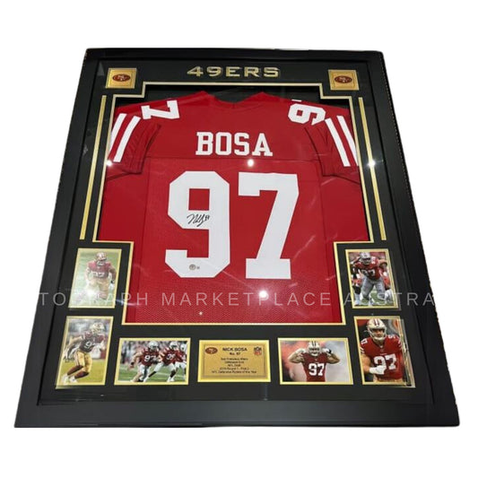Framed Nick Bosa signed San Francisco 49ers NFL football jersey