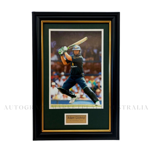 Autographed Adam Gilchrist Action Photo in Framed Cricket Australia Memorabilia 