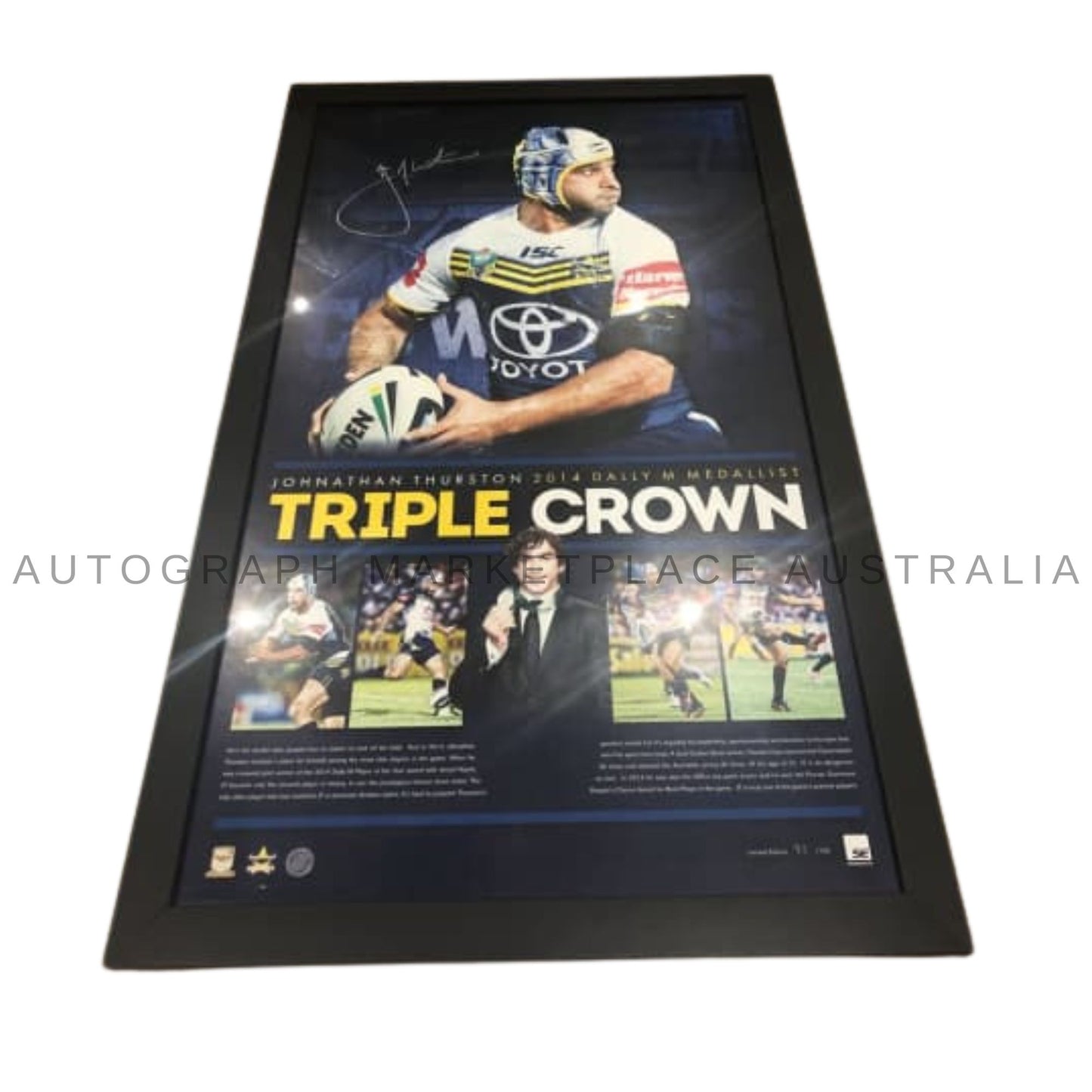 Limited Edition Jonathan Thurston signed 2014 Dally M framed print