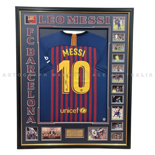 Lionel Messi Official UEFA Champions League Official Back Signed and Framed FC Barcelona 2017-18 Home Shirt