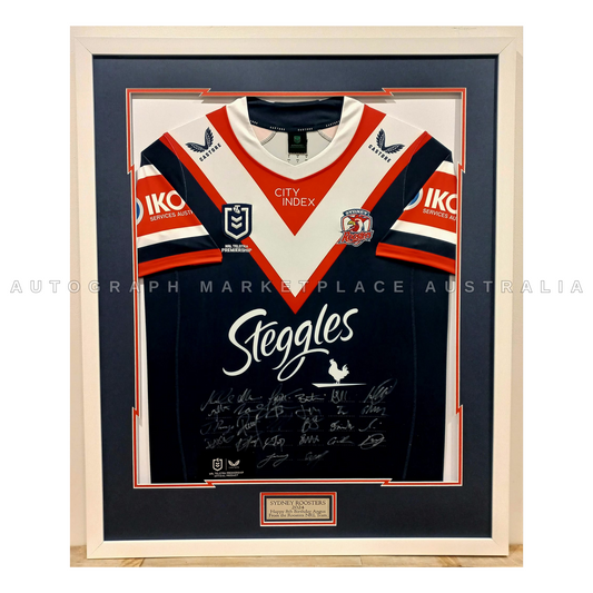 2024 Sydney Roosters Framed Signed Home Jersey - Authentic NRL Rugby League Memorabilia