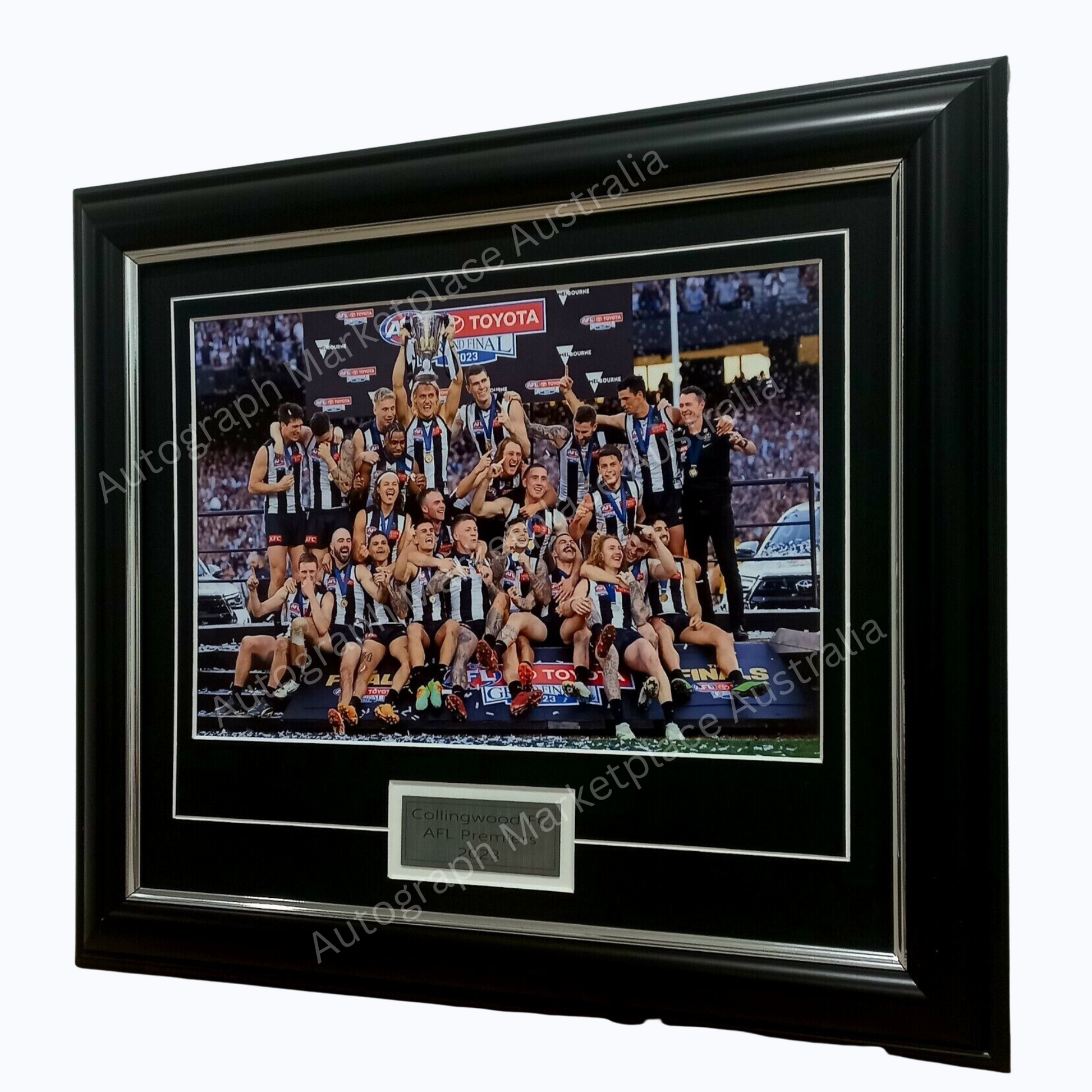 Collingwood FC AFL Premiers 2023 - Framed Championship Memorabilia - Side View