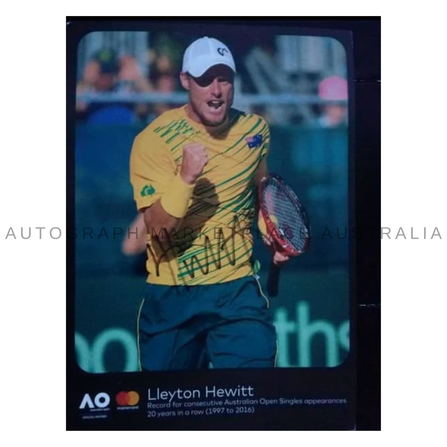 Brand New Framed Lleyton Hewitt Autographed Australian Open T-Shirt