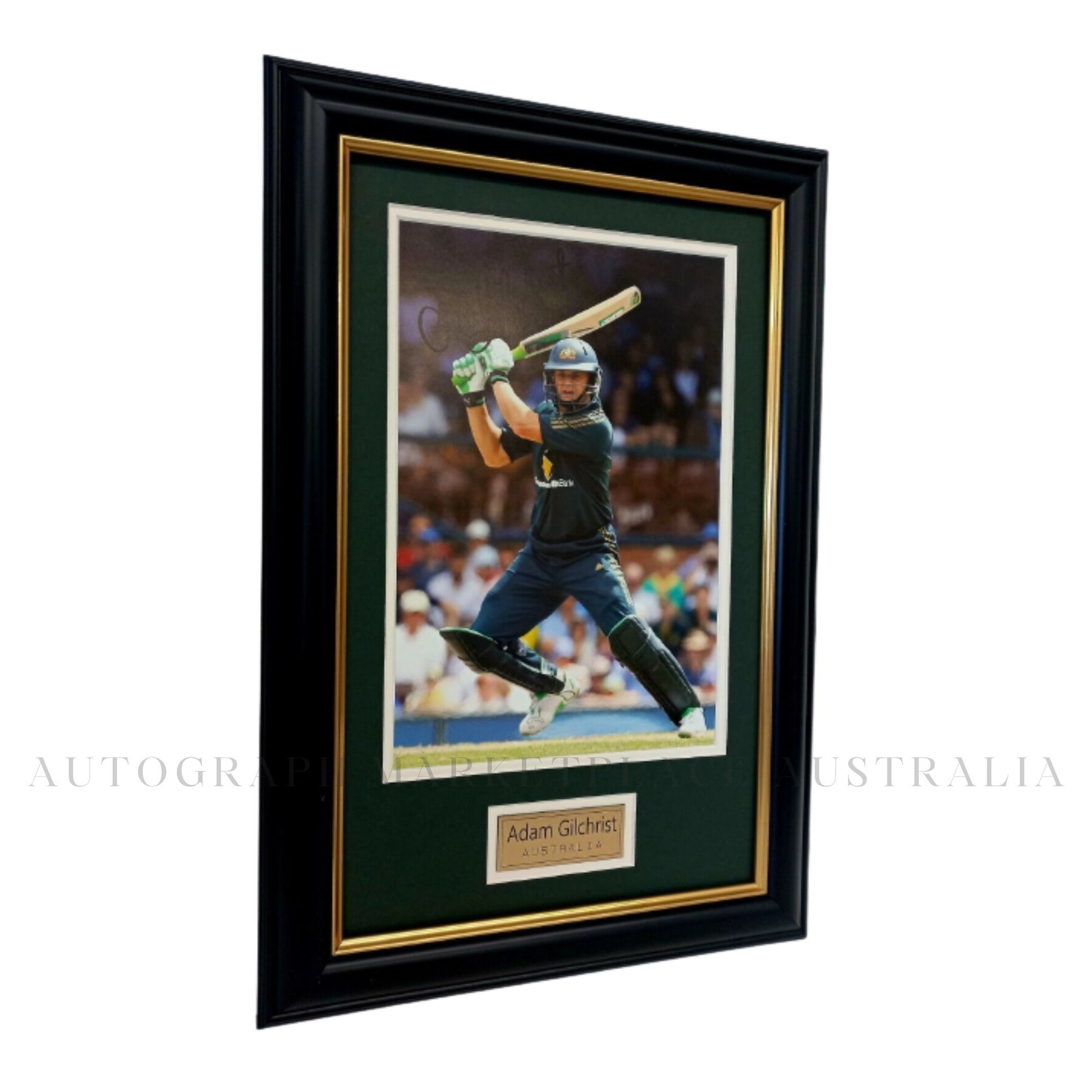 Autographed Adam Gilchrist Action Photo in Framed Cricket Australia Memorabilia 