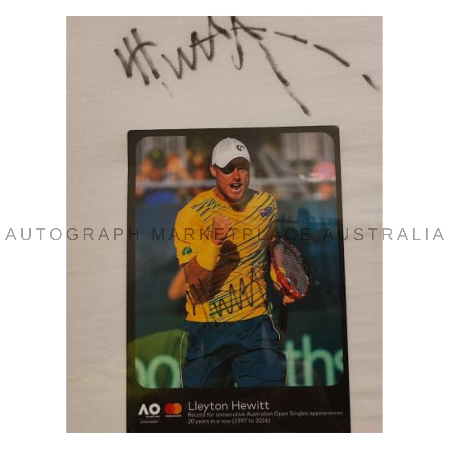 Brand New Framed Lleyton Hewitt Autographed Australian Open T-Shirt