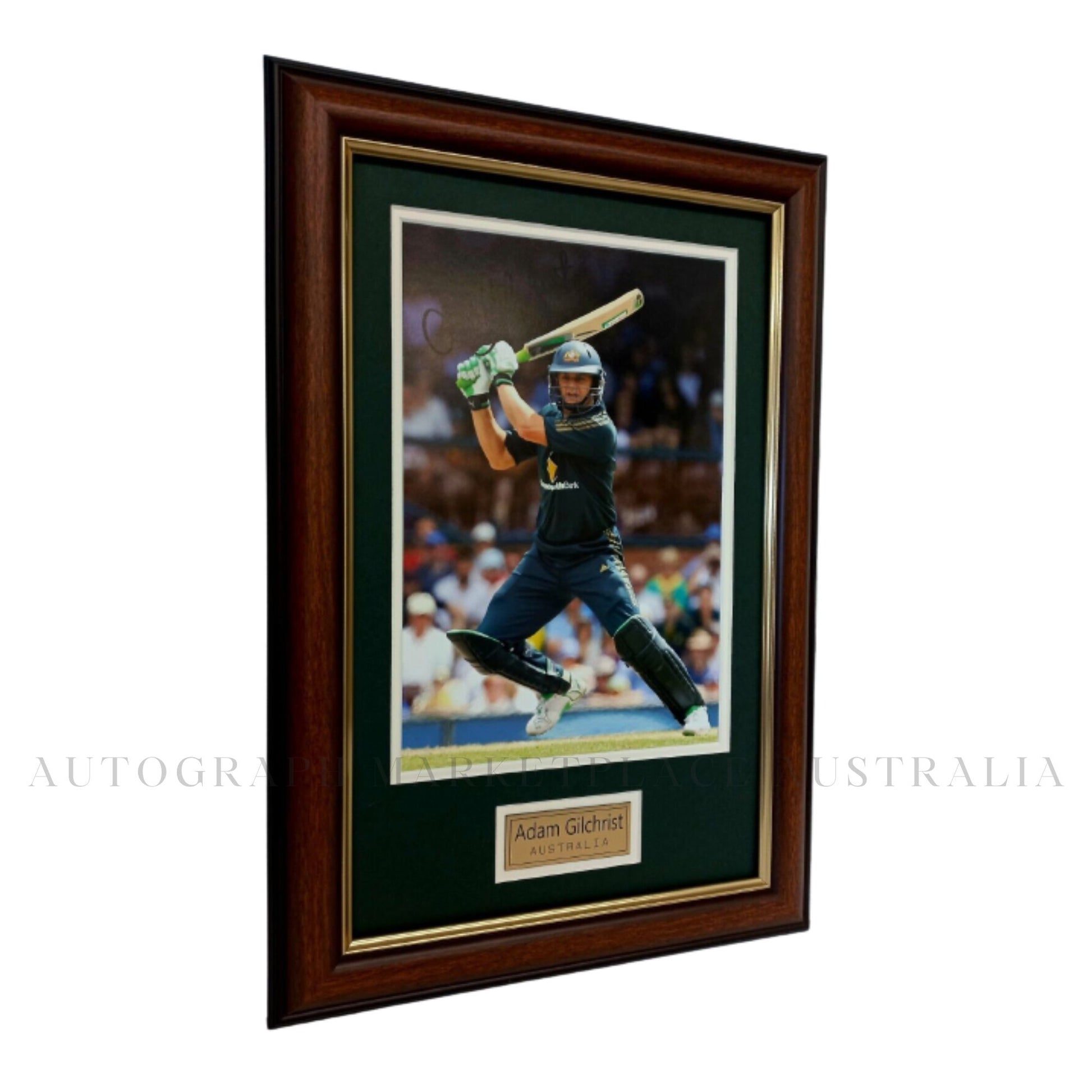 Autographed Adam Gilchrist Action Photo in Framed Cricket Australia Memorabilia 