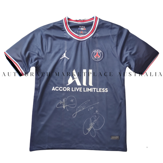 Messi, Suarez & Neymar 'Tres Amigos' Autographed PSG Jordan 2021/22 Home Jersey