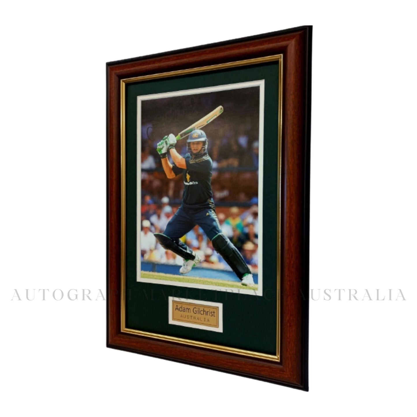 Autographed Adam Gilchrist Action Photo in Framed Cricket Australia Memorabilia 
