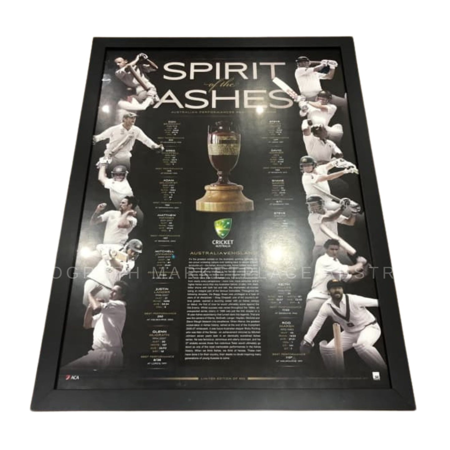 Brand new Australian Cricket Ashes framed print, limited edition.