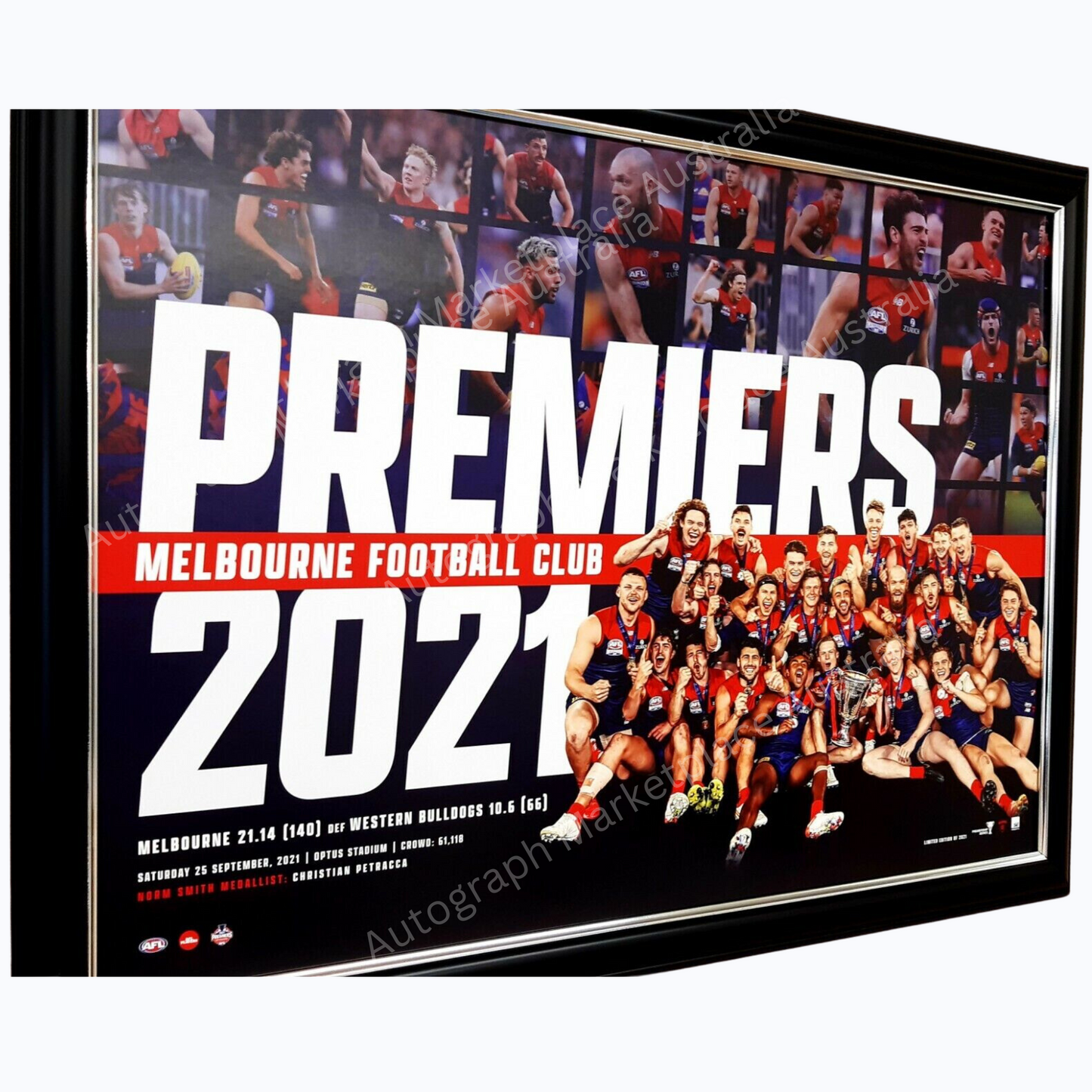 MELBOURNE DEMONS 2021 AFL PREMIERS OFFICIAL FRAMED MEMORABILIA LIMITED COA BKS