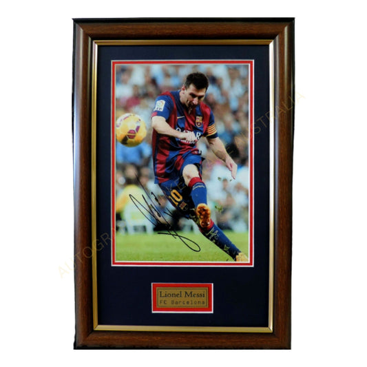 Leo Messi Signed Framed Photo FC Barcelona Soccer Memorabilia