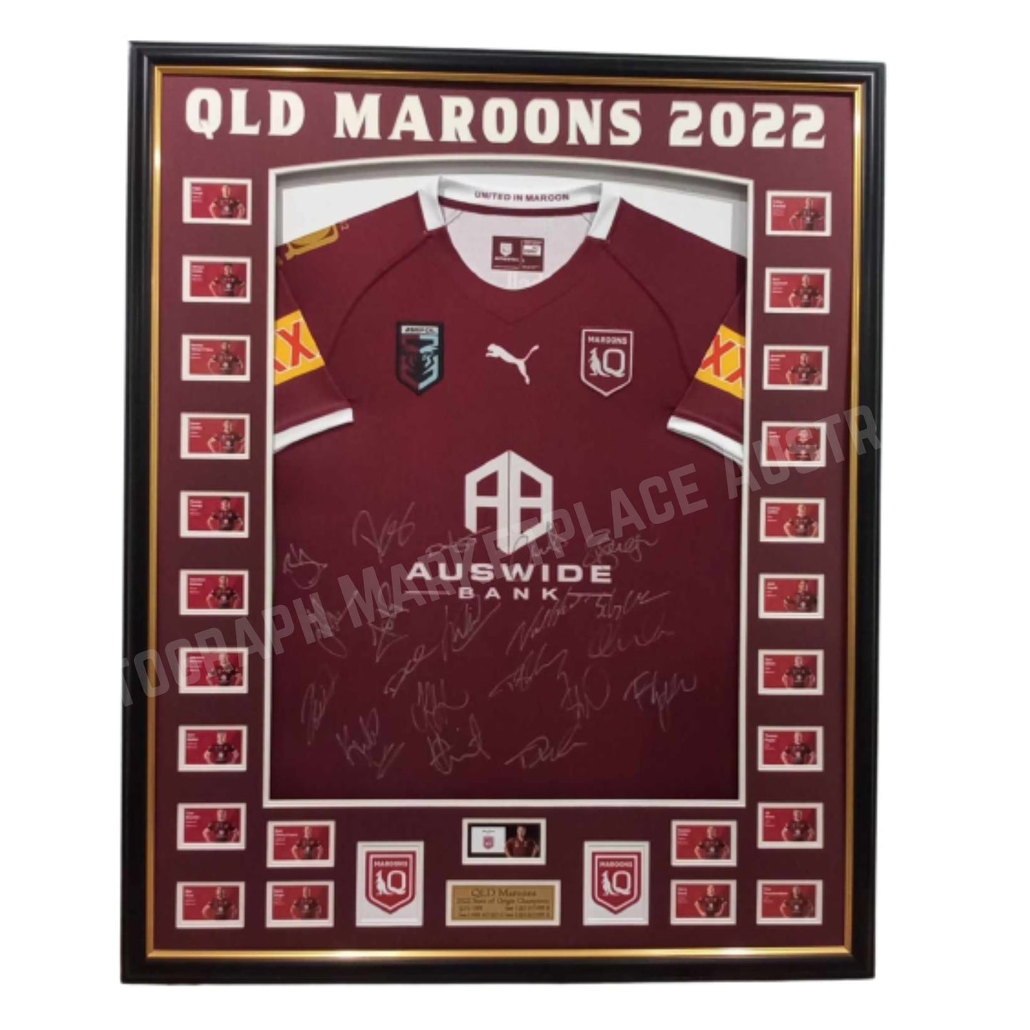 QLD Maroons Signed Framed Jersey, NRL Memorabilia, Front side view