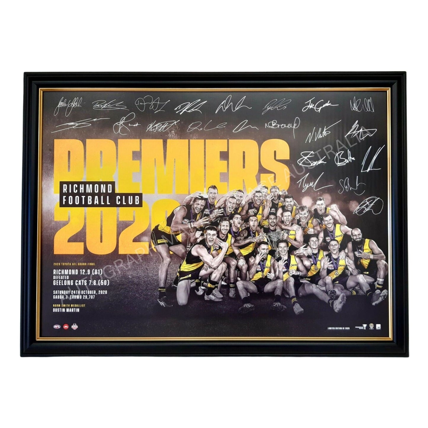 RICHMOND TIGERS 2020 AFL PREMIERS Limited Edition PRINT FRAMED MEMORABILIA COA