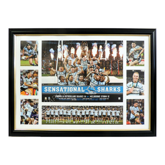 Cronulla Sharks 2016 Premiers Limited Edition NRL Print Framed - Luke Lewis & Gallen Collectible