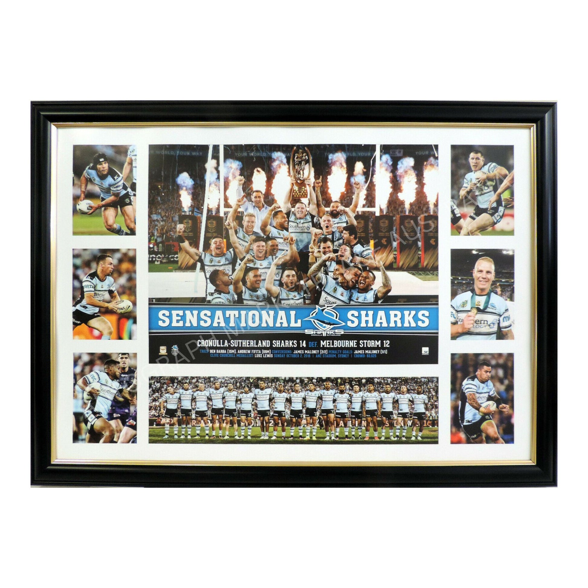 Cronulla Sharks 2016 Premiers Limited Edition NRL Print Framed - Luke Lewis & Gallen Collectible