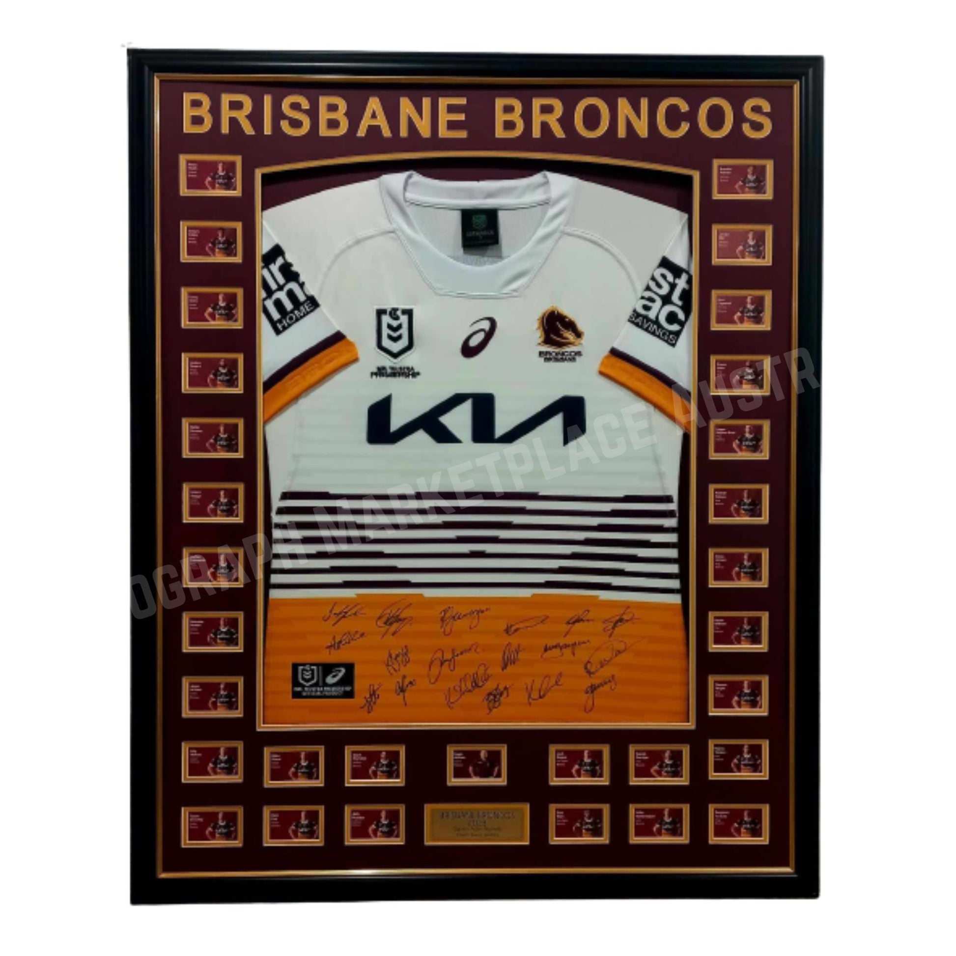 2023 Brisbane Broncos Signed Away Jersey - NRL Memorabilia, front side view