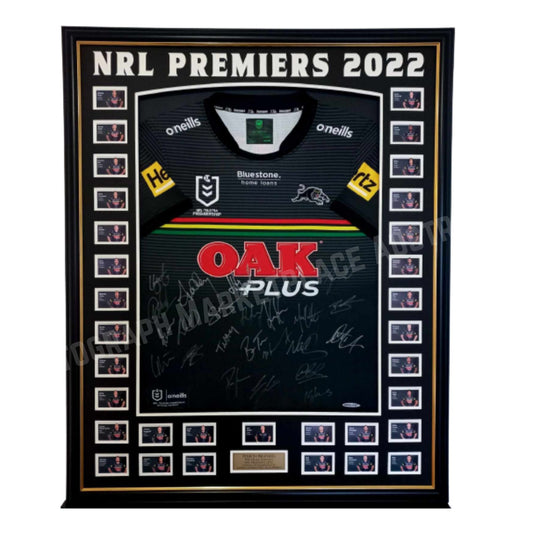 Penrith Panthers 2022 Framed Signed Jersey. NRL Memorabilia, Front side view