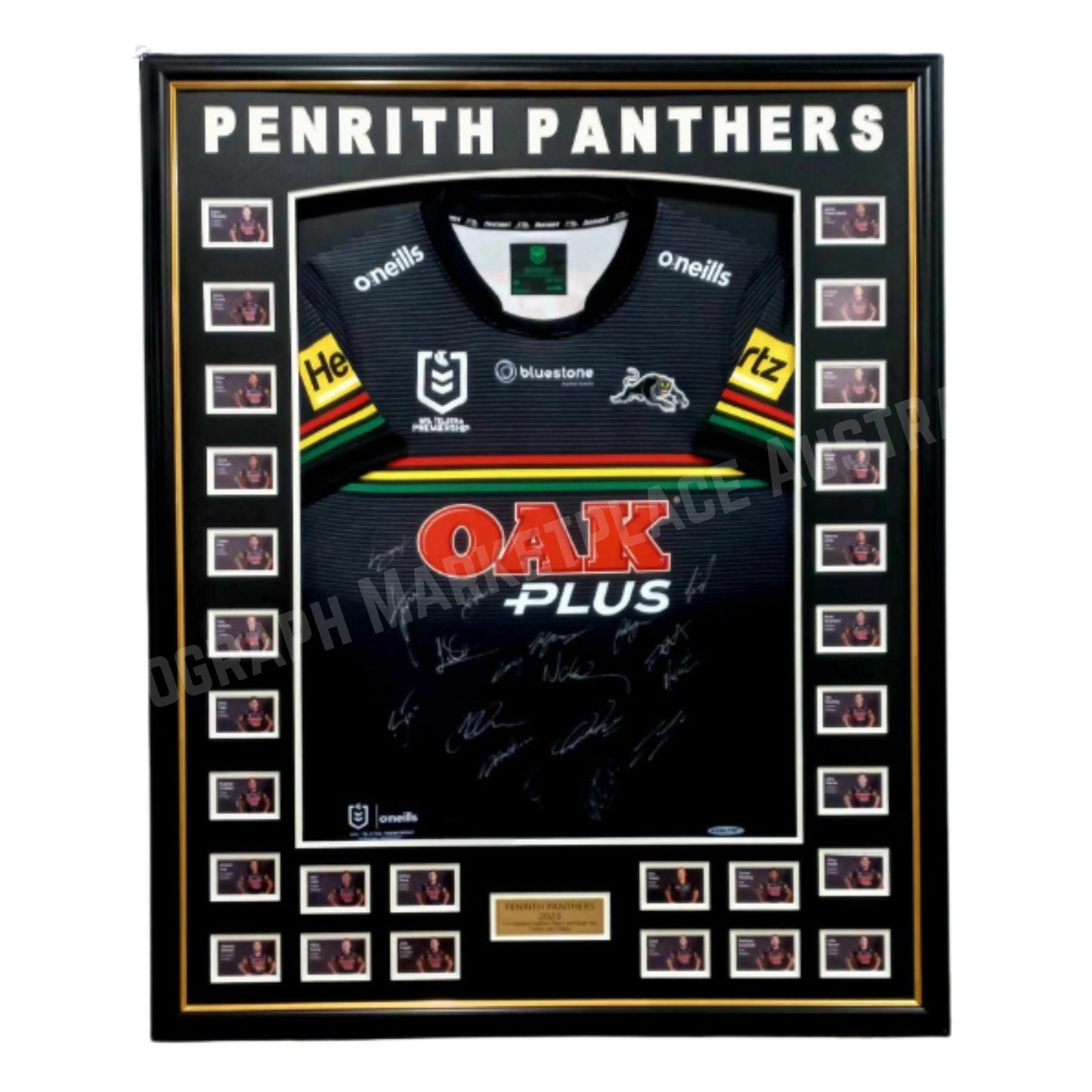 2023 Penrith Panthers NRL Rugby League Framed Signed Jersey, front side view
